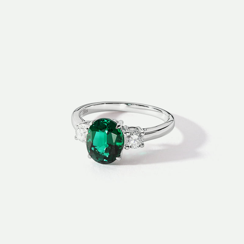 Ellison | 9ct White Gold 0.33ct tw Lab Grown Diamond and Created Emerald Ring