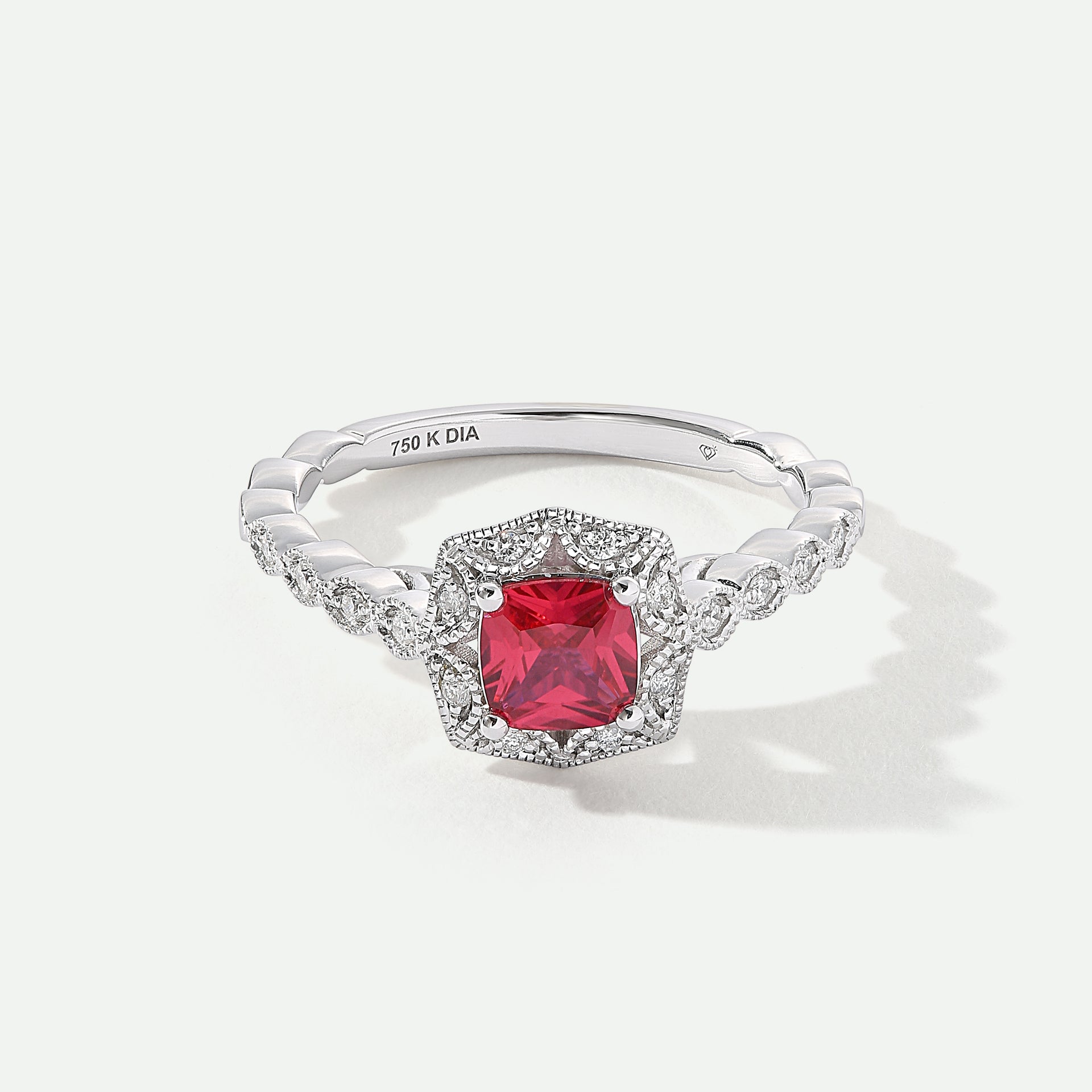 Harlow | 18ct White Gold 0.08ct tw Lab Grown Diamond and Created Ruby Vintage Ring