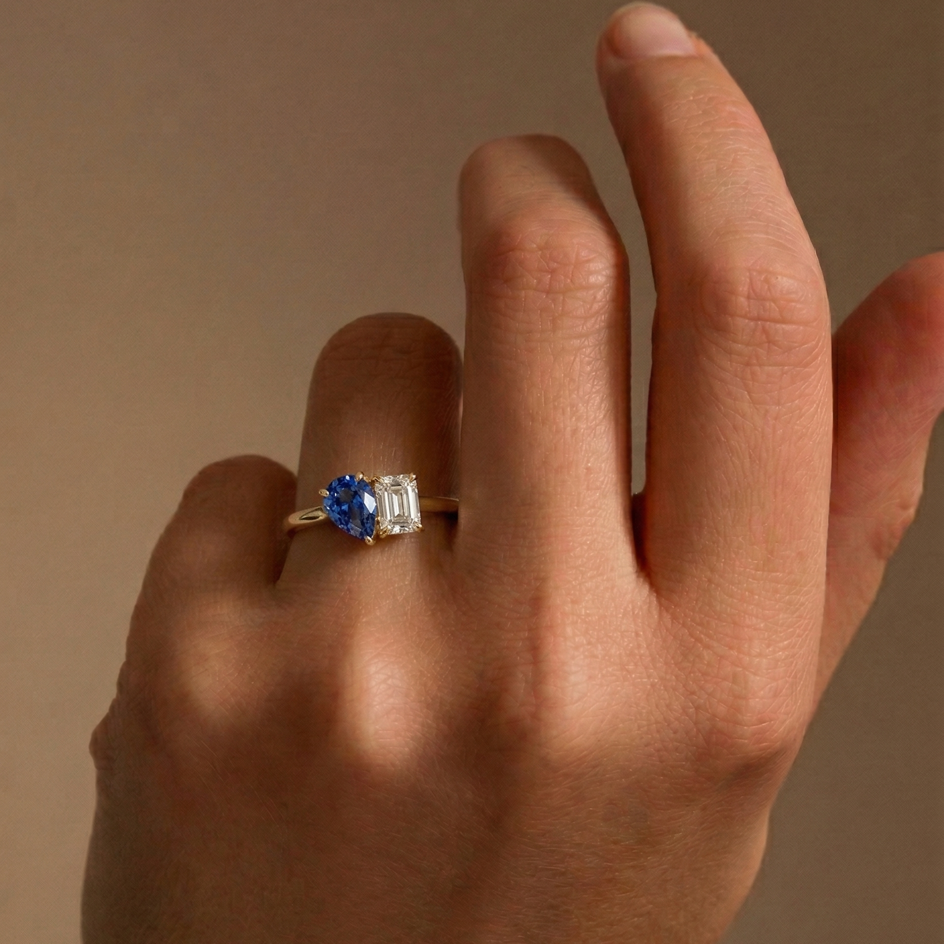 Harmony | 9ct Yellow Gold 0.75ct tw Lab Grown Diamond and Created Sapphire Toi et Moi Ring