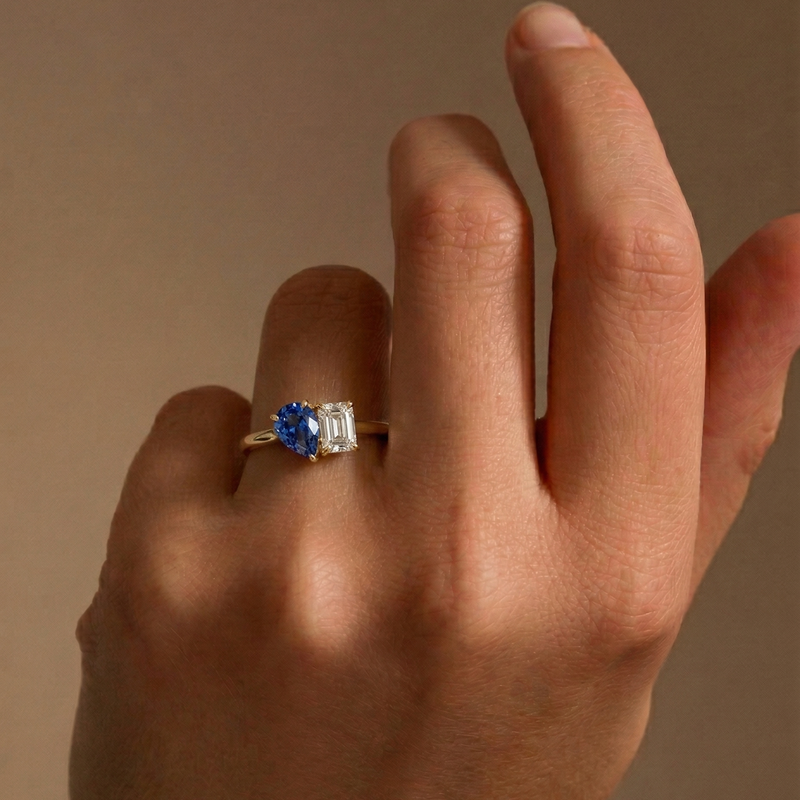 Harmony | 9ct Yellow Gold 0.75ct tw Lab Grown Diamond and Created Sapphire Toi et Moi Ring