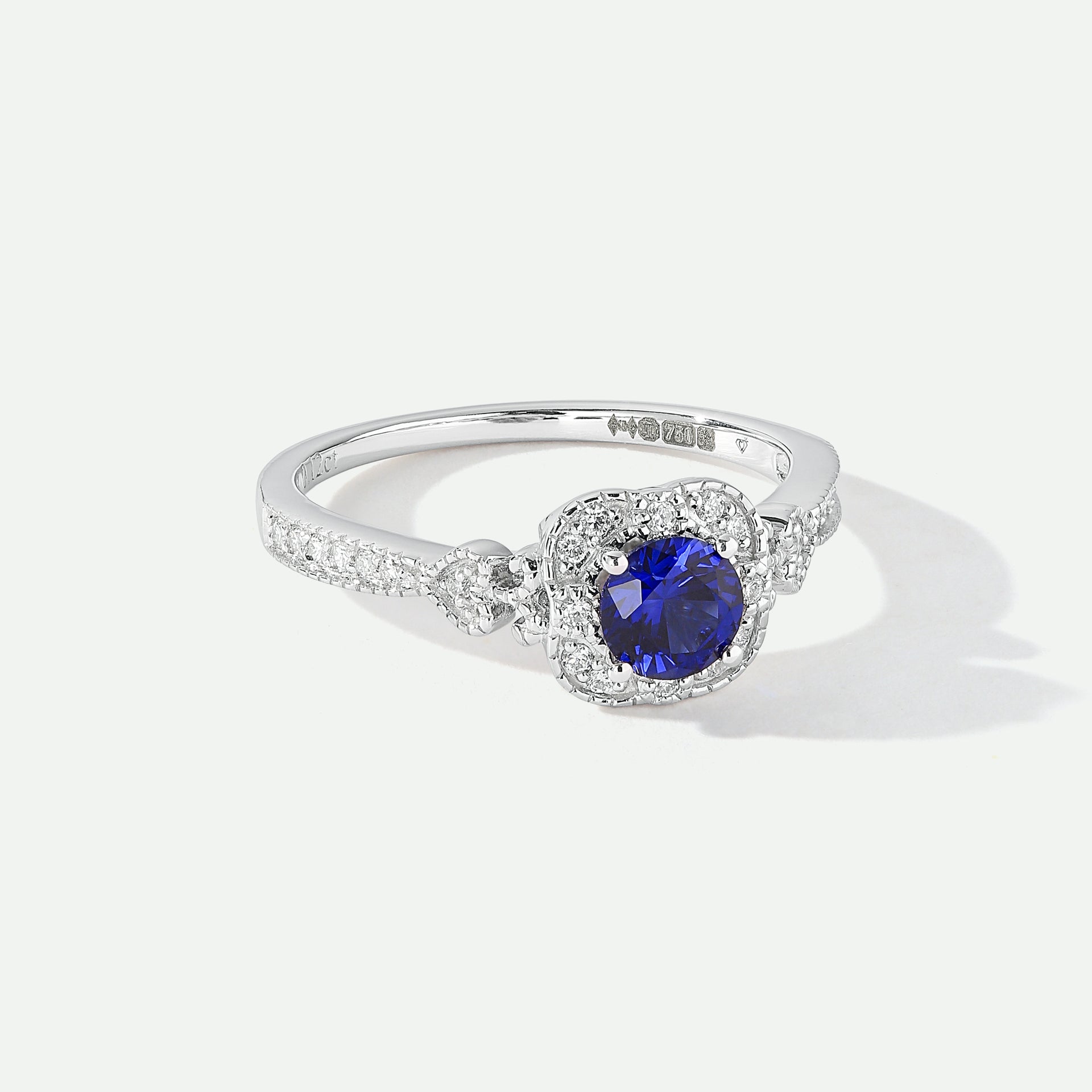 Harper | 18ct White Gold 0.12ct tw Lab Grown Diamond and Created Sapphire Vintage Ring