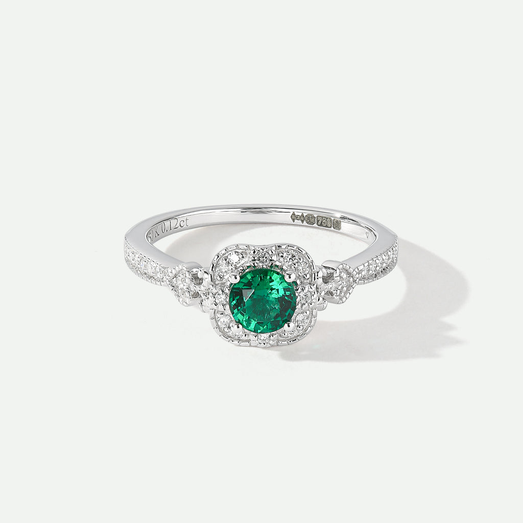 Harper 18ct White Gold 0.12ct tw Lab Grown Diamond Emerald Vintage Ring