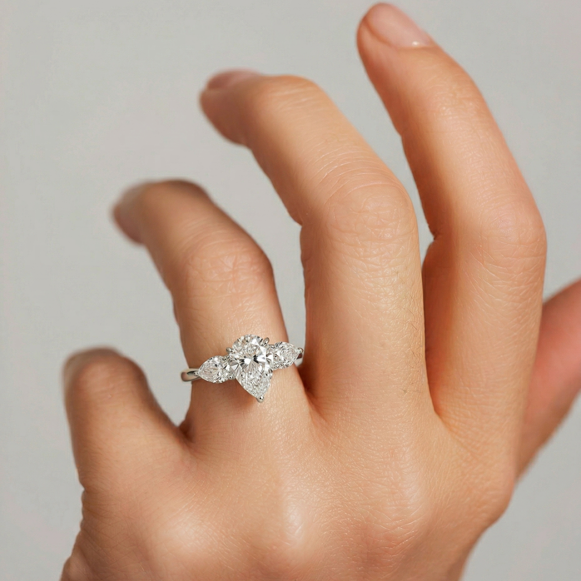Keyla | 9ct White Gold 1.50ct tw. Pear Lab Grown Diamond Trilogy Ring