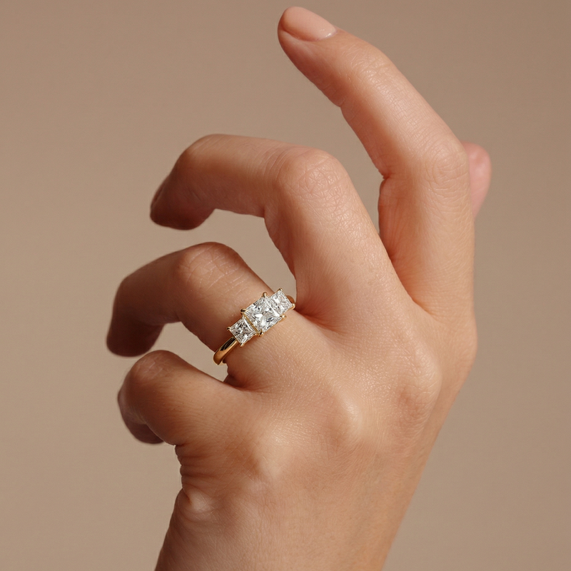 Mavis | 9ct Yellow Gold 1ct tw Lab Grown Diamond Three Stone Engagement Ring