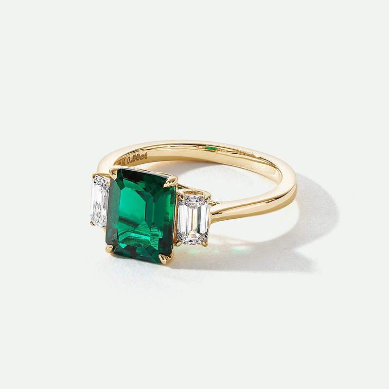 Murphy | 18ct Yellow Gold Created Emerald and Lab Grown Diamond Ring ...