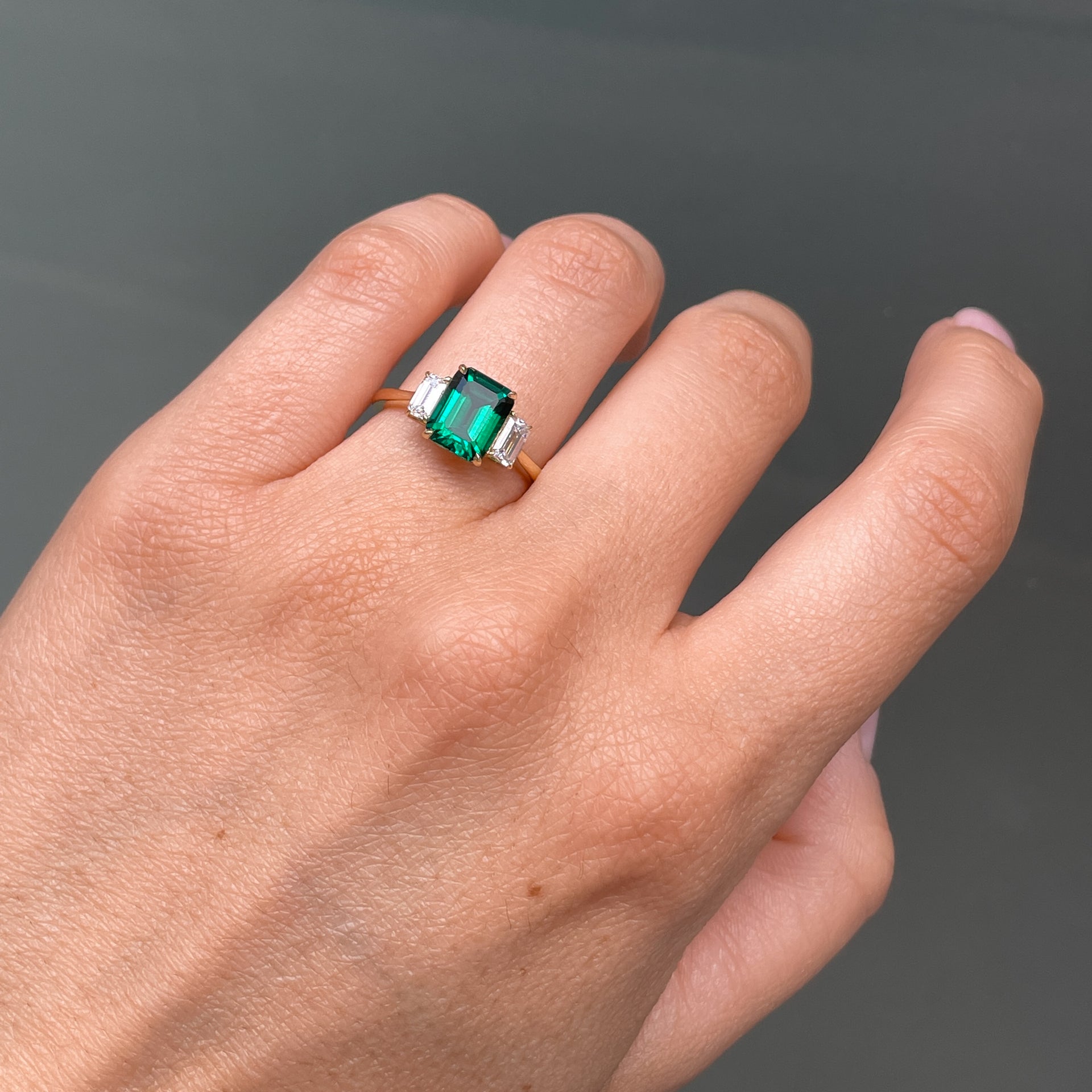 Murphy | 18ct Yellow Gold Created Emerald and Lab Grown Diamond Ring