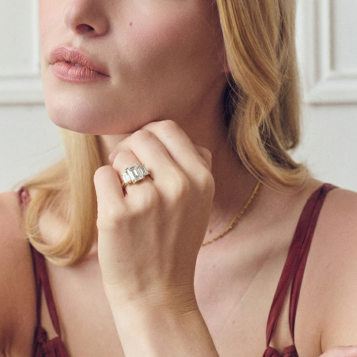 Murphy | 9ct Yellow Gold 1.56ct tw Emerald Cut Lab Grown Diamond Three Stone Ring