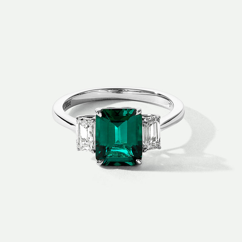 Murphy | 18ct White Gold Created Emerald and Lab Grown Diamond Ring