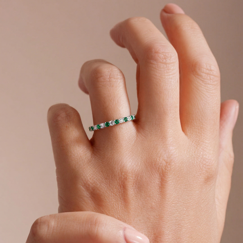 Odette | 9ct White Gold 0.25ct tw Lab Grown Diamond and Created Emerald Eternity Ring