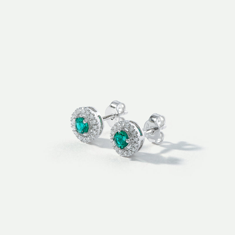 Orla | 9ct White Gold Lab Grown Diamond and Created Emerald Earrings