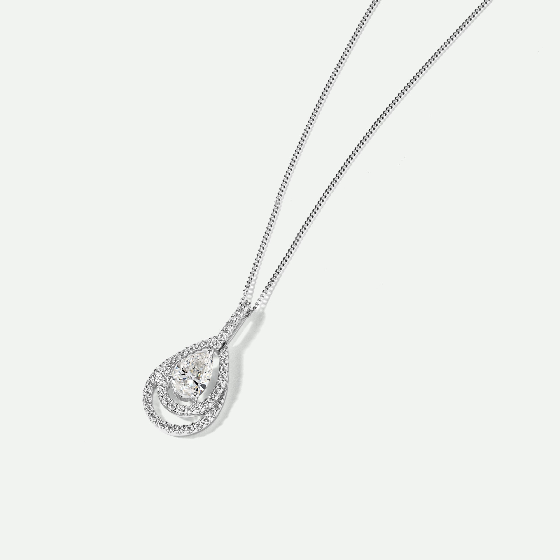 Boston | 9ct White Gold 0.75ct tw Pear Cut Lab Grown Diamond Double Halo Necklace 18 Inches