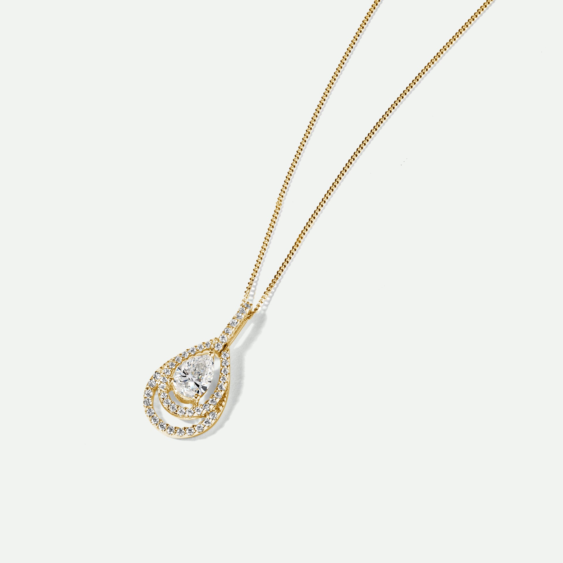 Boston | 9ct Yellow Gold 0.75ct tw Pear Cut Lab Grown Diamond Double Halo Necklace 18 Inches