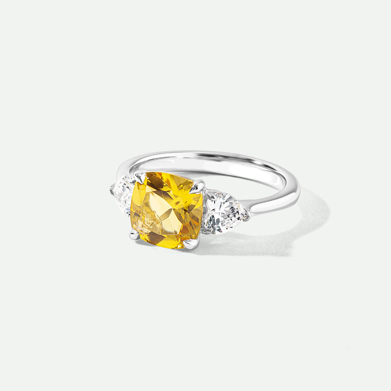 Sierra | 18ct White Gold 3.80ct tw Yellow Cusion & White Hearts Lab Grown Diamond Trilogy Rin