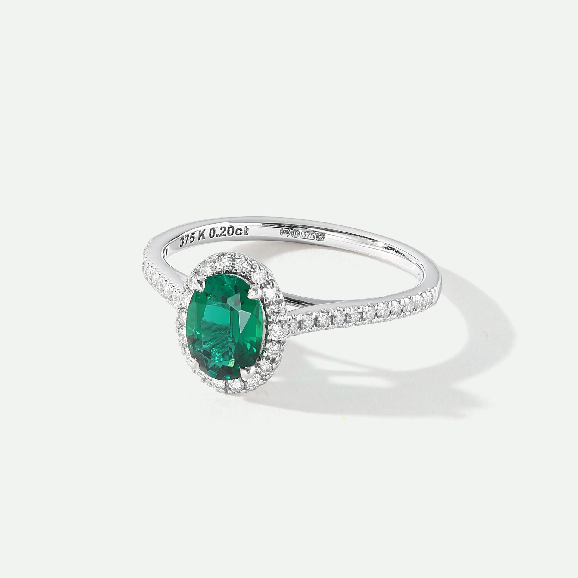 Rosalind | 9ct White Gold 0.20ct tw Lab Grown Diamond and Created Emerald Ring