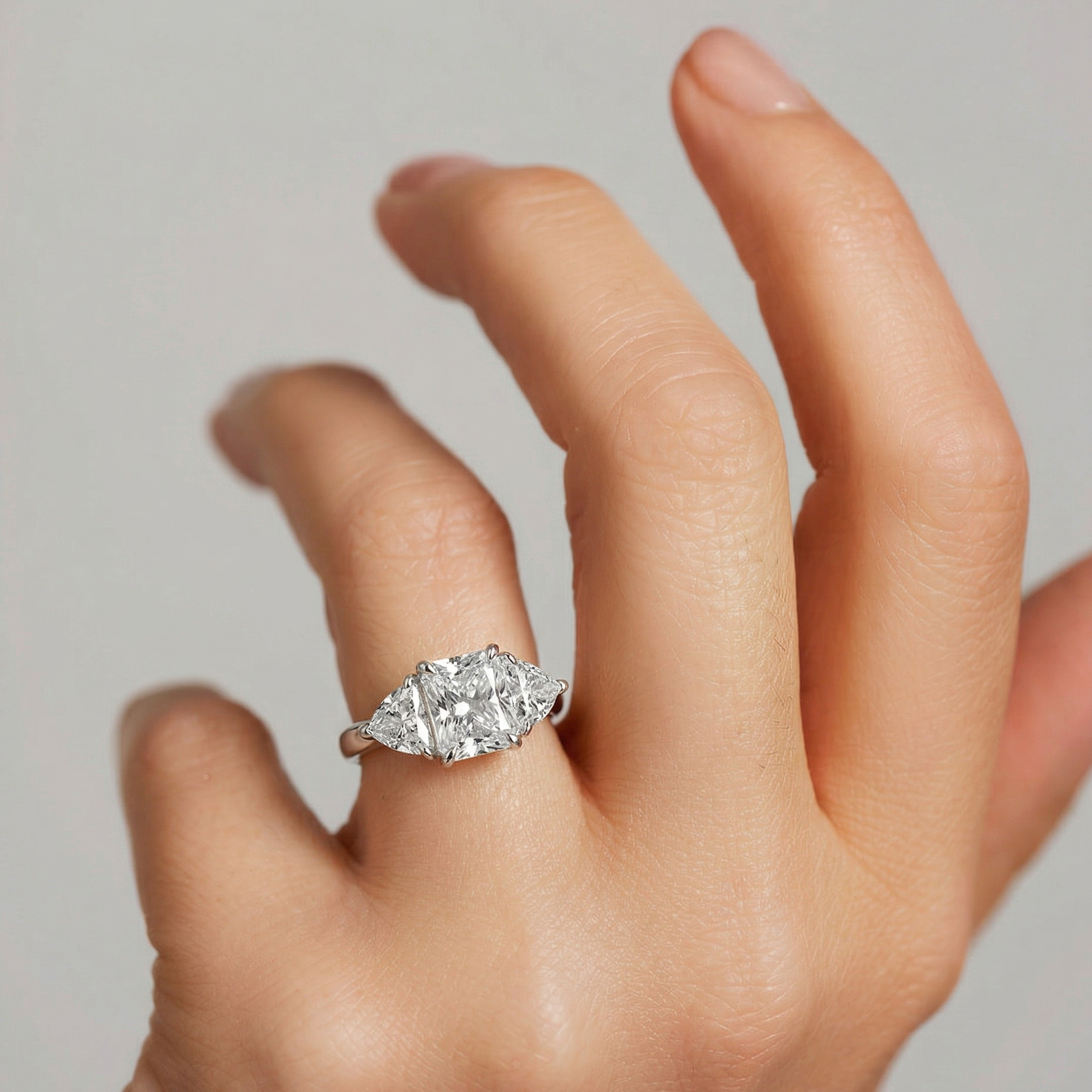 Sidney | 18ct White Gold 2.00ct tw. Radiant and Trillion Lab Grown Diamond Trilogy Ring