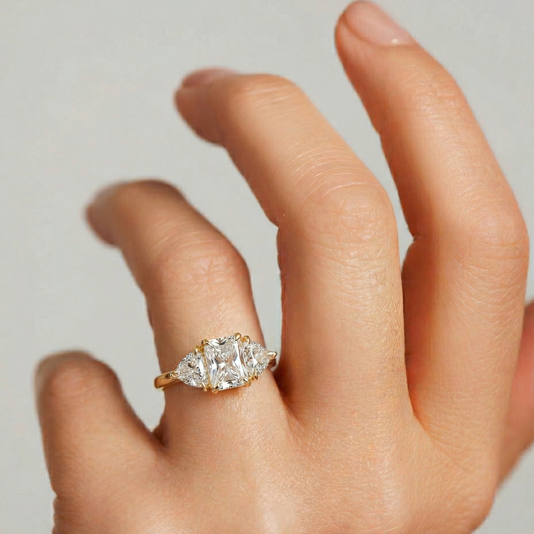 Sidney | 18ct Yellow Gold 2.00ct tw. Radiant and Trillion Lab Grown Diamond Trilogy Ring