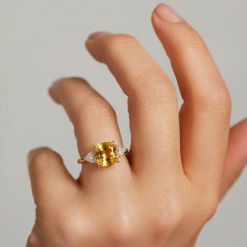 Sierra | 18ct Yellow Gold 3.80ct tw Yellow Cushion & White Hearts Lab Grown Diamond Trilogy Ri