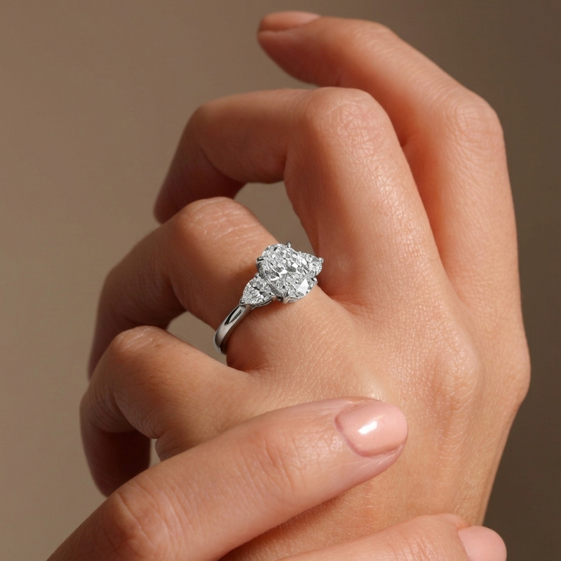 Texas | 18ct White Gold 3.00ct tw Oval and Hearts Lab Grown Diamond Trilogy Ring