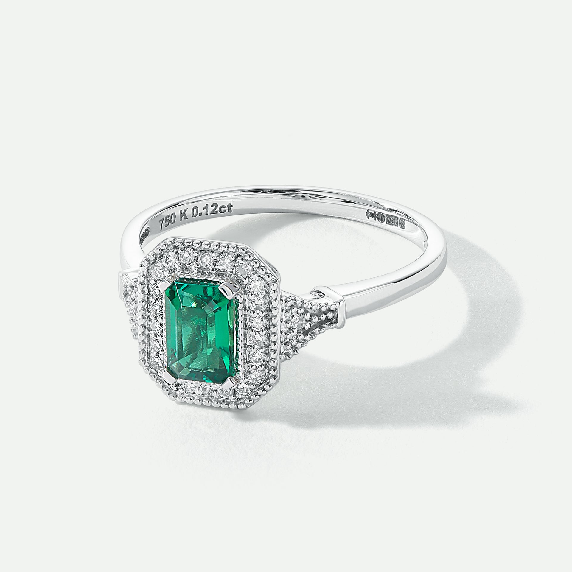 Vera | 18ct White Gold 0.12ct tw Lab Grown Diamond and Created Emerald Vintage Ring