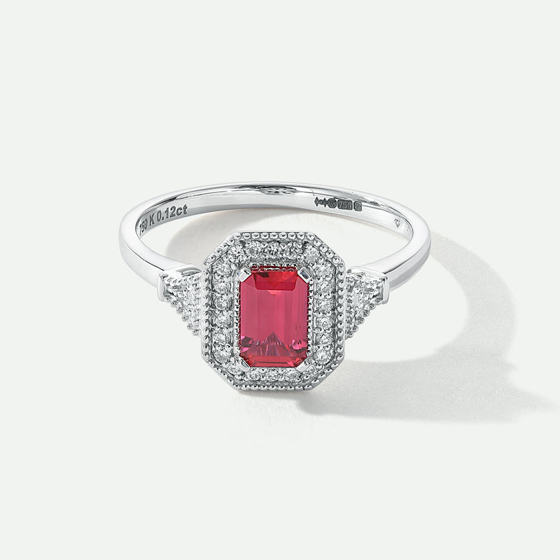 Vera | 18ct White Gold 0.12ct tw Lab Grown Diamond and Created Ruby Vintage Ring