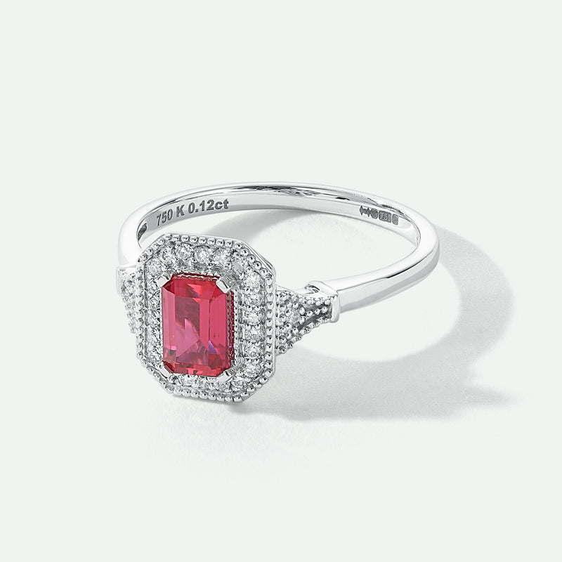 Vera | 18ct White Gold 0.12ct tw Lab Grown Diamond and Created Ruby Vintage Ring