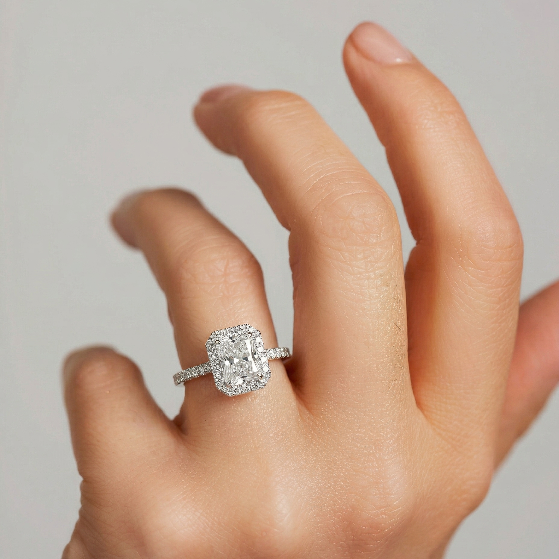 Zuri | Platinum 1.90ct tw Radiant Lab Grown Diamond Halo Ring