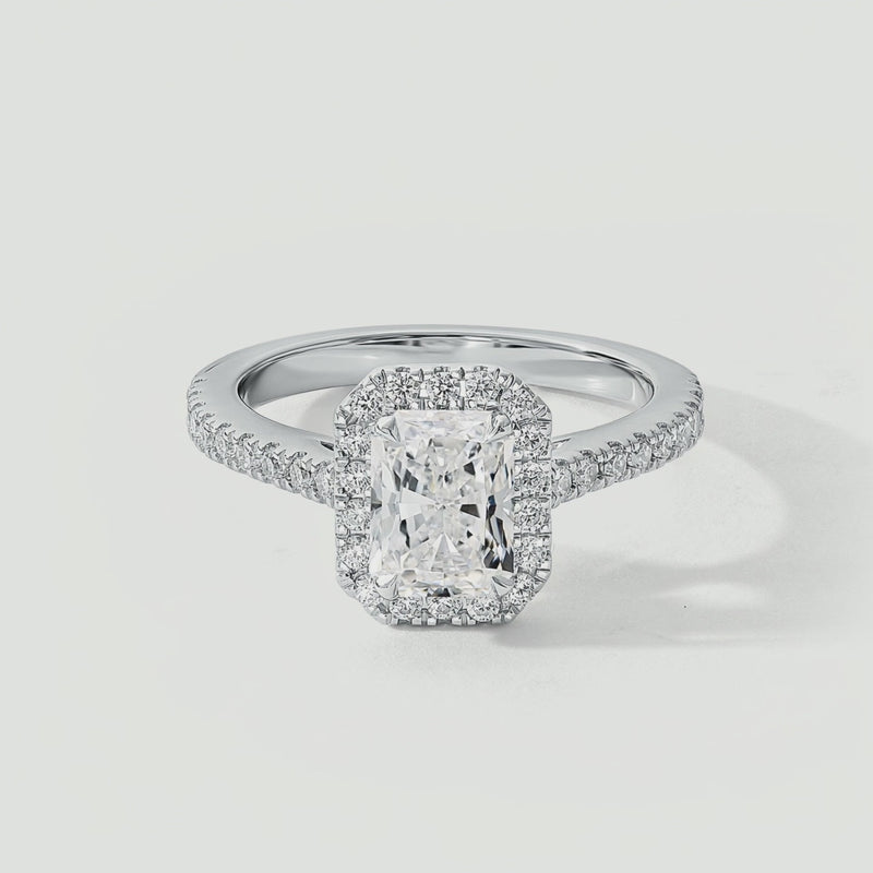 Video for Zuri | Platinum 1.90ct tw Radiant Lab Grown Diamond Halo Ring