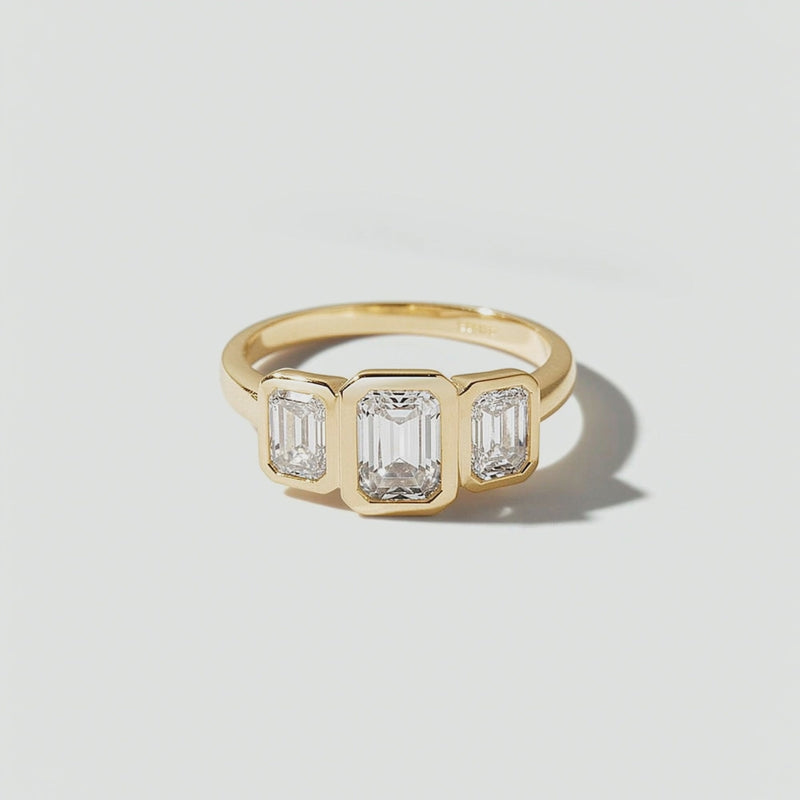 Video for Eliza | 9ct Yellow Gold 2ct tw. Emerald Cut Lab Grown Diamond Trilogy Ring