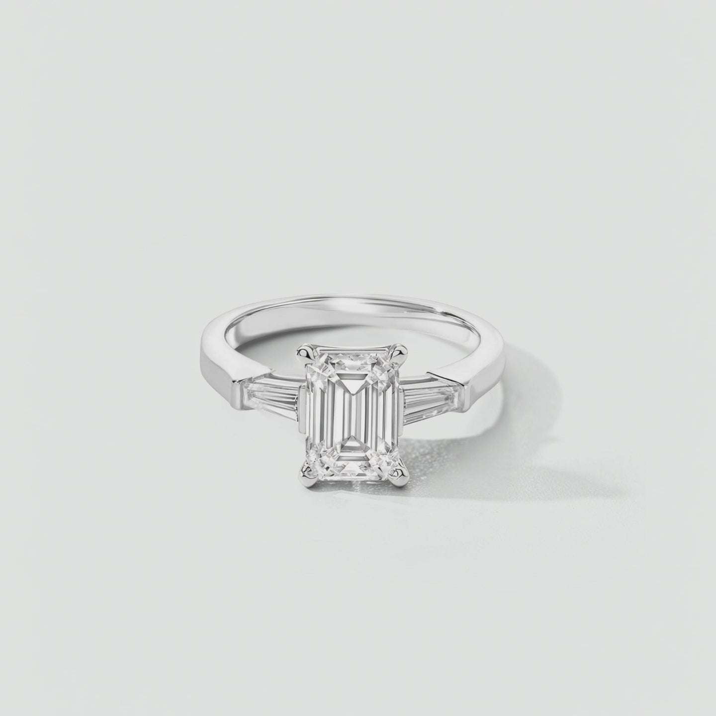 Video for Elodie | 9ct White Gold 1.80ct tw. Emerald Cut and Tapered Baguettes Lab Grown Diamond Ring