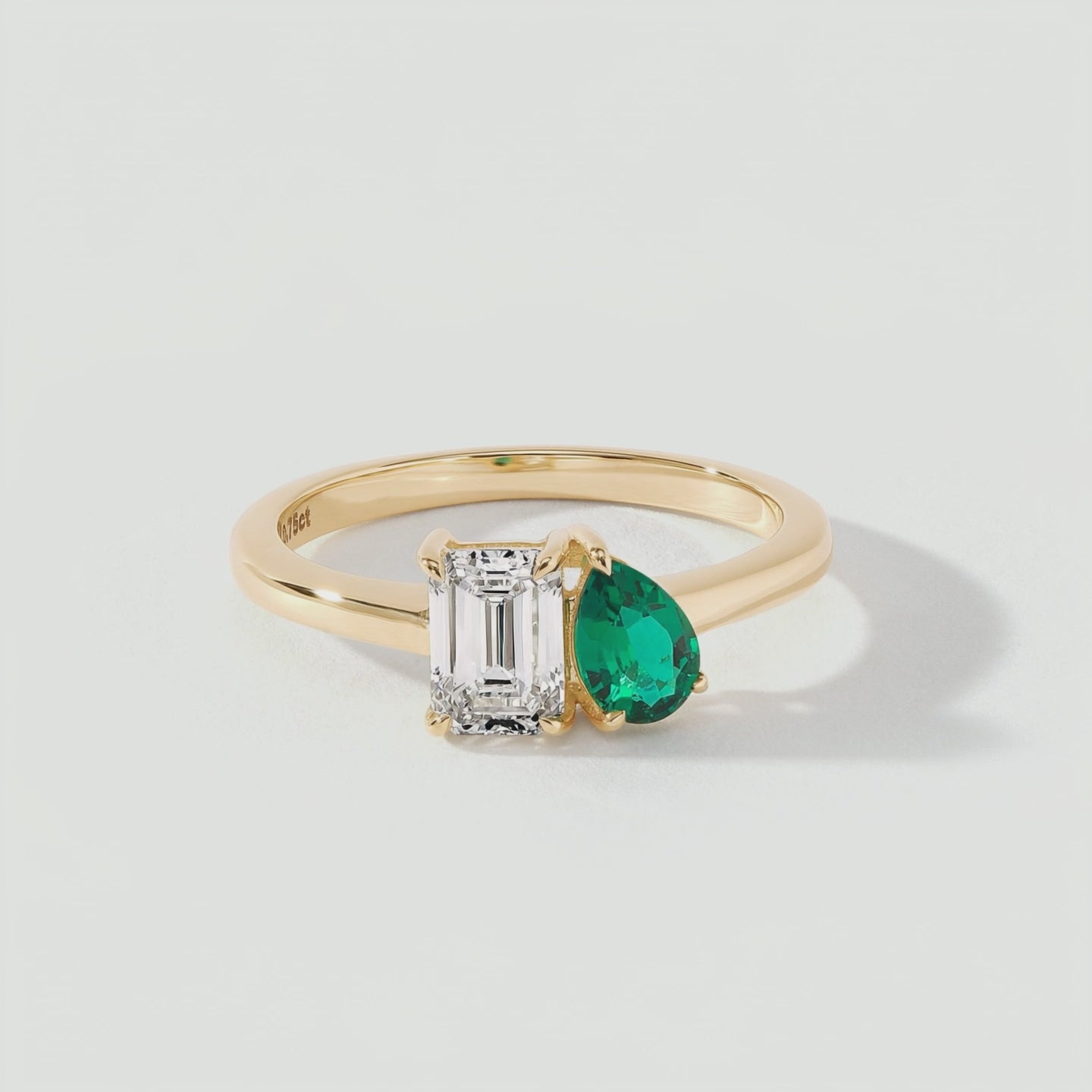 Video for Harmony | 9ct Yellow Gold 0.75ct tw Lab Grown Diamond and Created Emerald Toi et Moi Ring