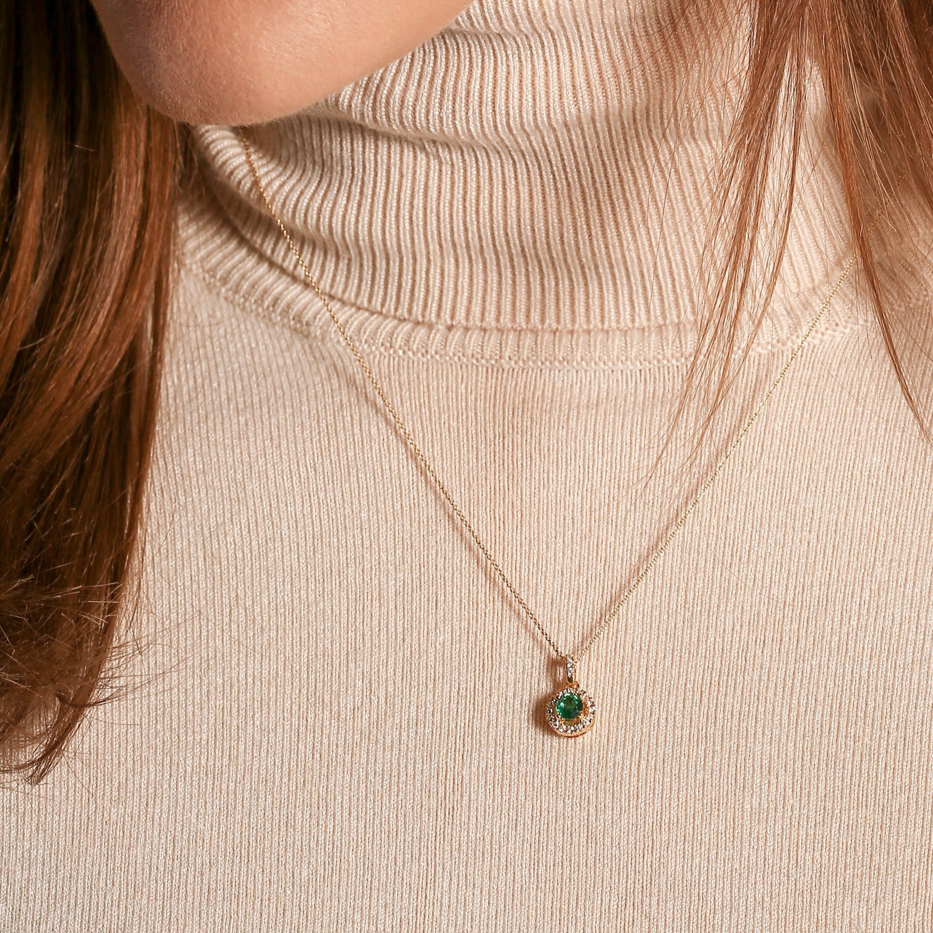 Ana | 9ct Yellow Gold Lab Grown Diamond and Created Emerald Necklace
