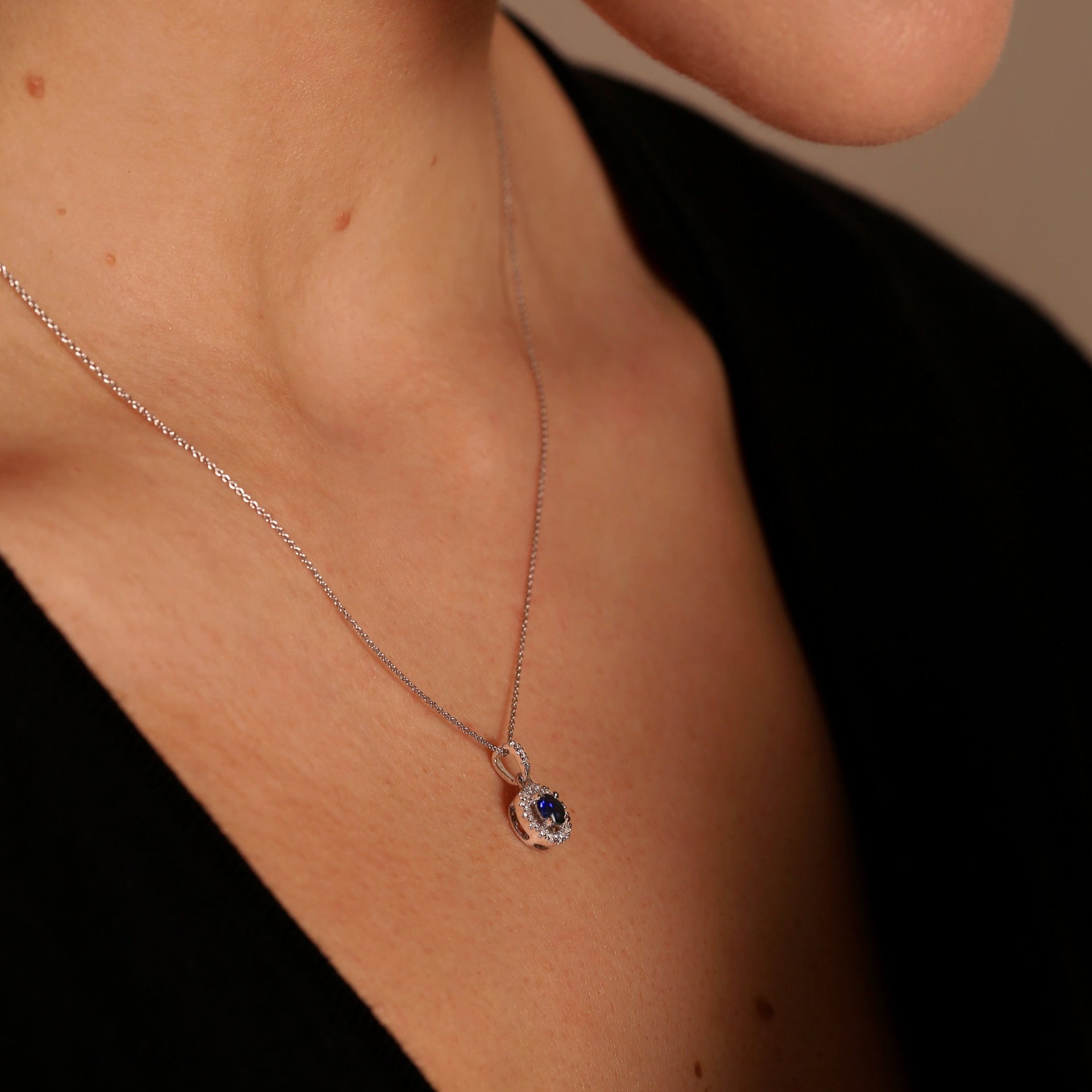 Ana | 9ct White Gold Lab Grown Diamond and Created Sapphire Necklace