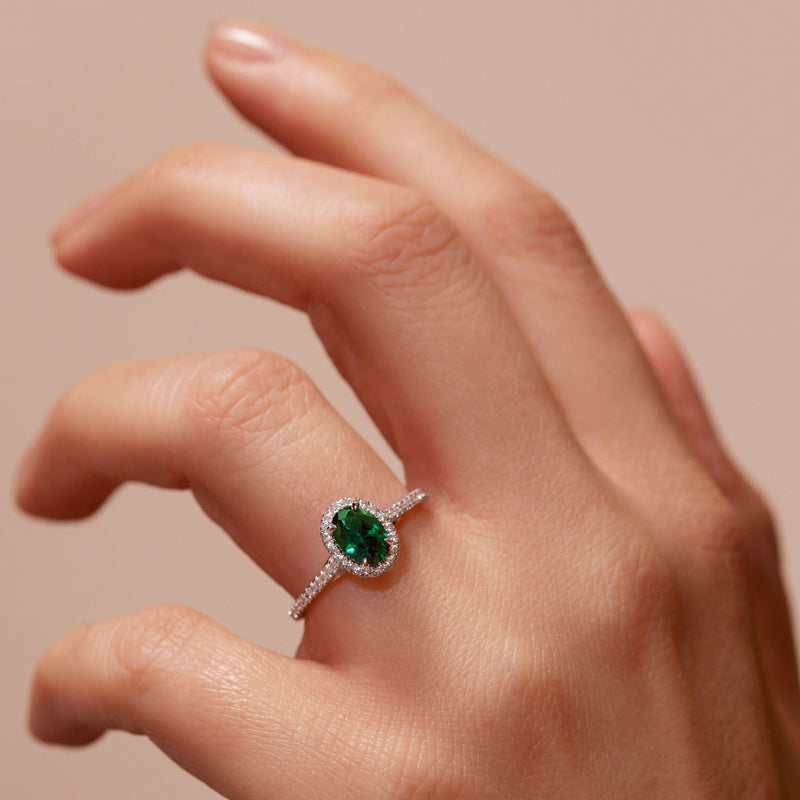 Rosalind | 9ct White Gold 0.20ct tw Lab Grown Diamond and Created Emerald Ring