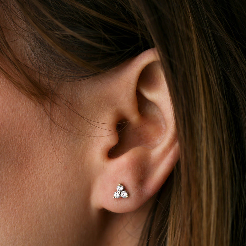 Nina | 9ct Yellow Gold 0.35ct tw Lab Grown Diamond Three Stone Stud Earrings