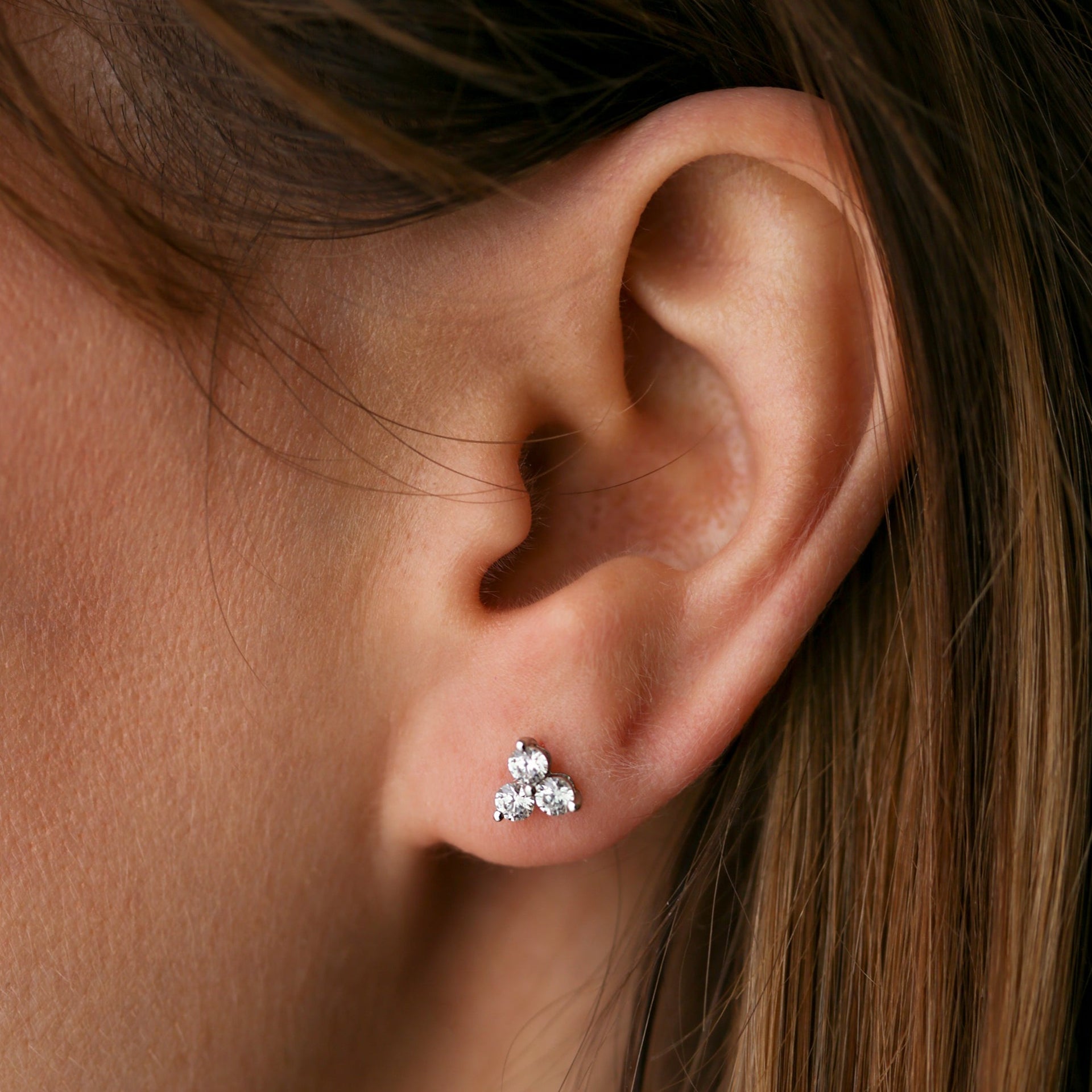 Nina | 9ct White Gold 0.57ct tw Lab Grown Diamond Three Stone Stud Earrings