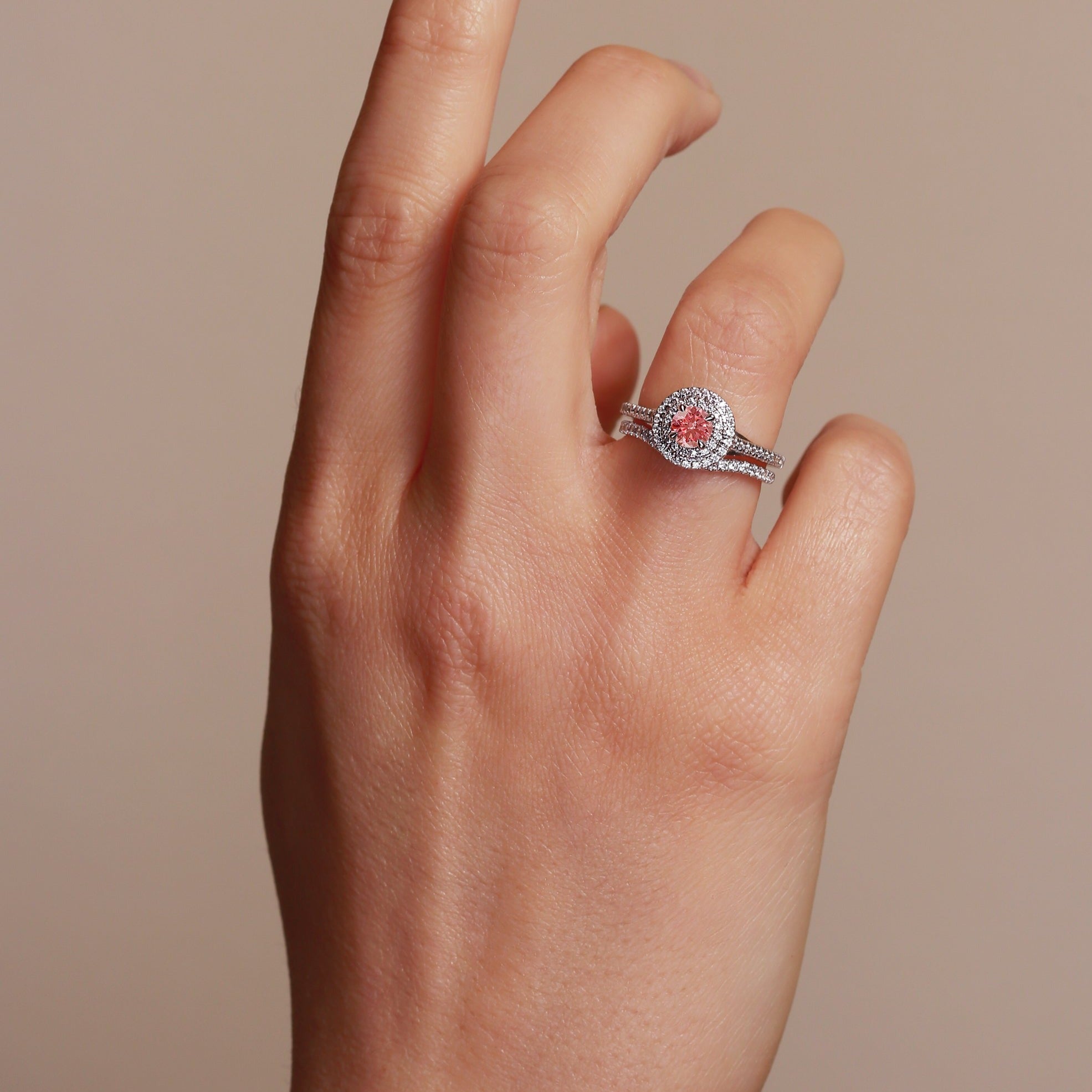 Lab created pink sales sapphire engagement rings