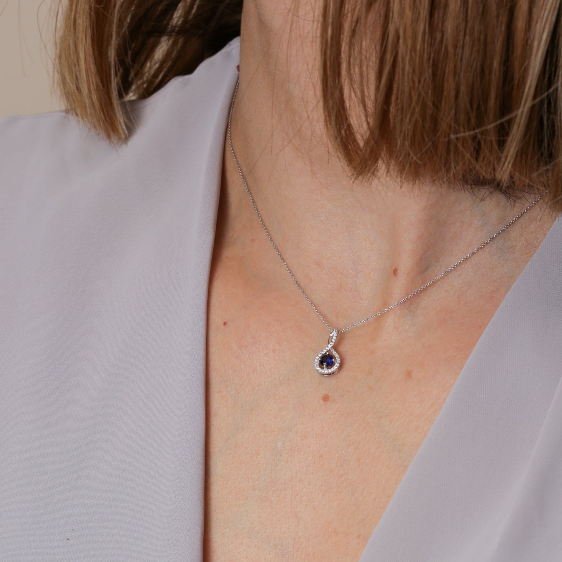 Kirsty | 9ct White Gold Created Sapphire and Lab Grown Diamond Necklace