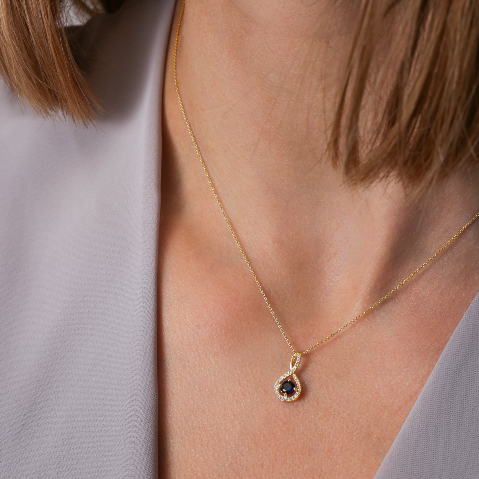 Kirsty | 9ct Yellow Gold Created Sapphire and Lab Grown Diamond Necklace