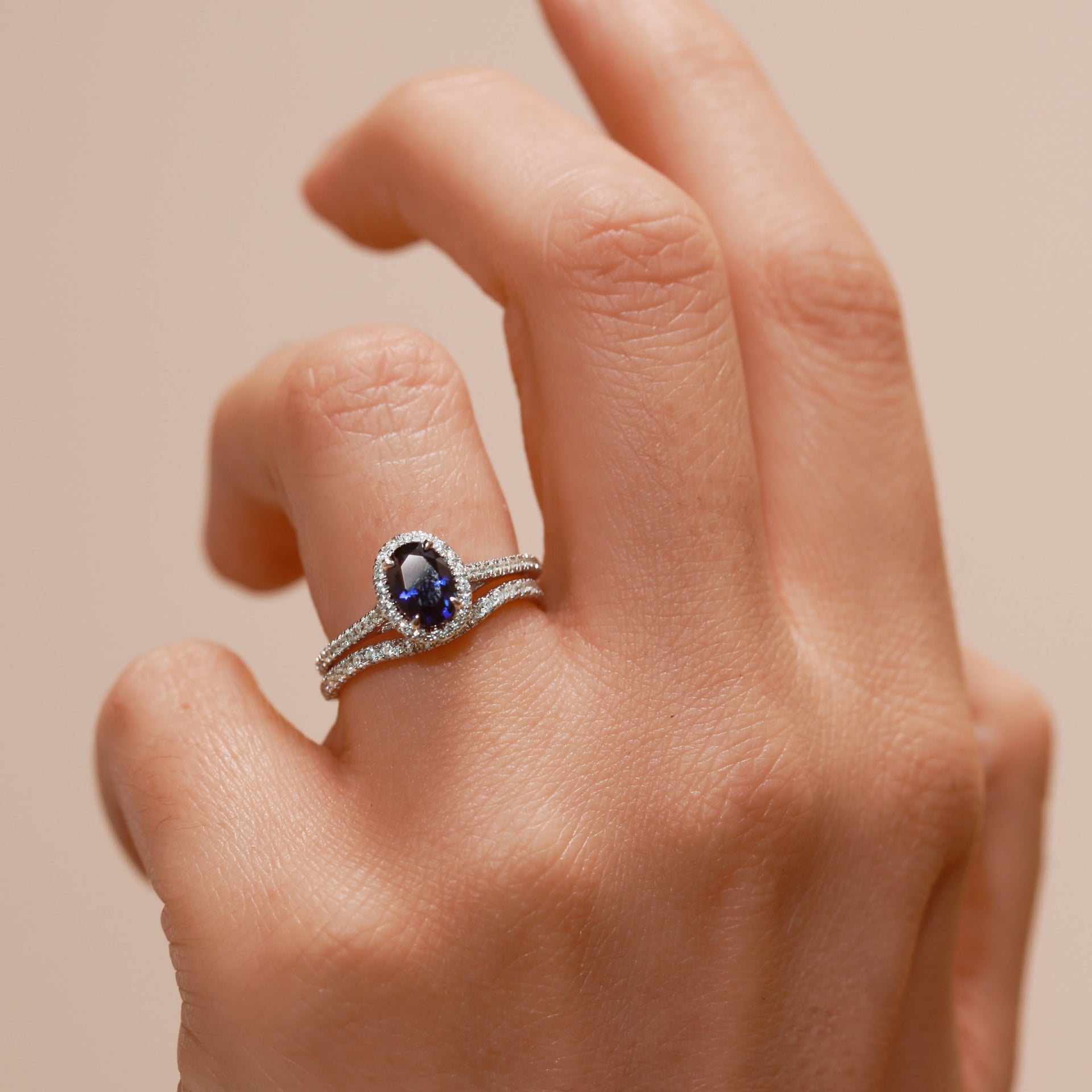 Rosalind and Layla | 9ct White Gold 0.40ct tw Lab Grown Diamond and Created Sapphire Bridal Set