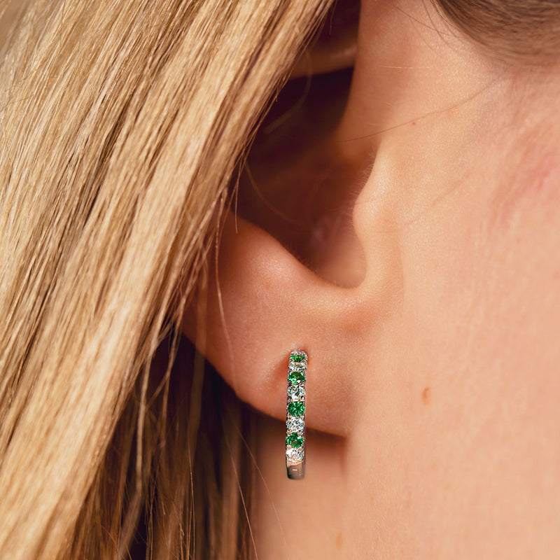 Julia | 9ct White Gold 0.18ct tw Lab Grown Diamond and Created Emerald Earrings