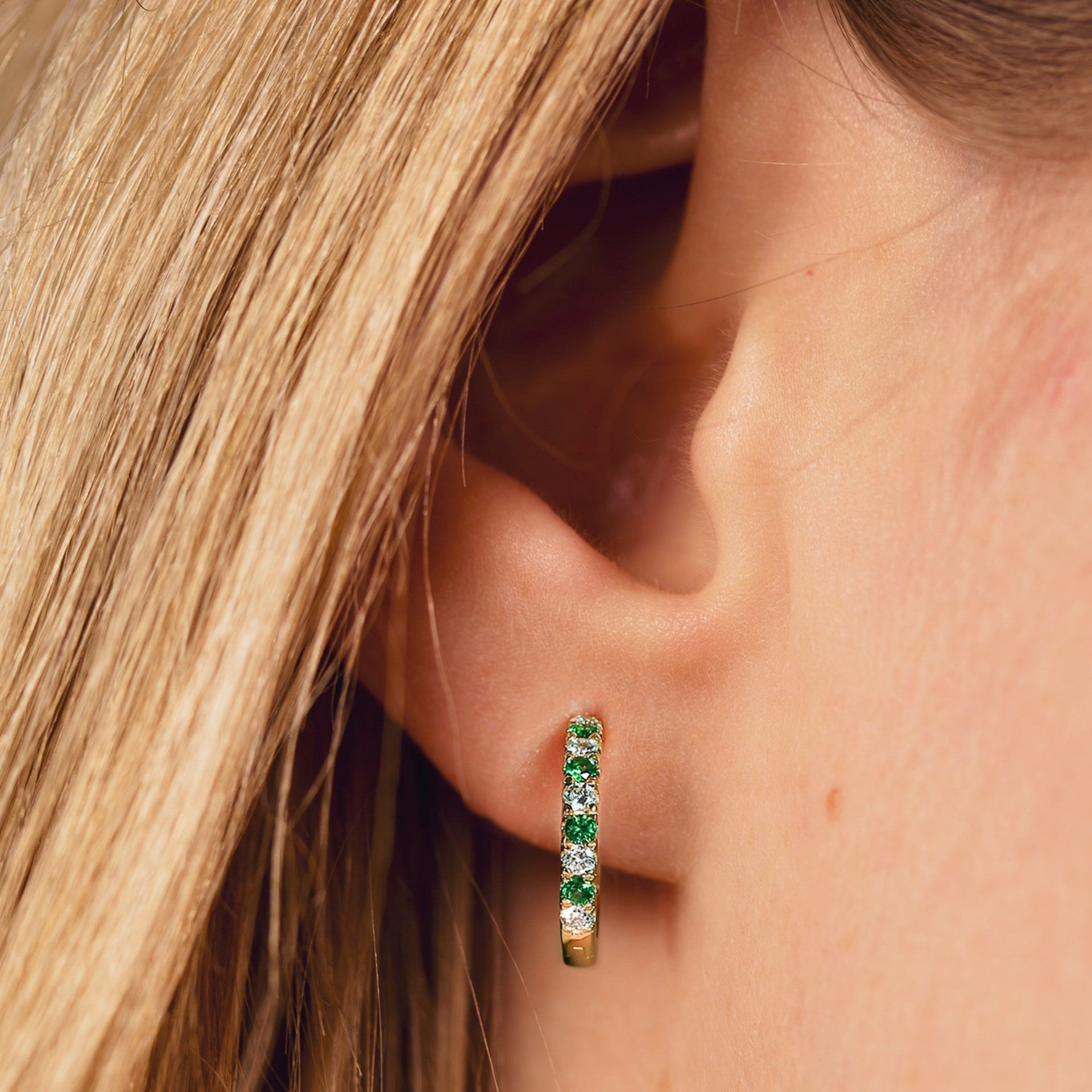 Julia | 9ct Yellow Gold 0.18ct tw Lab Grown Diamond and Created Emerald Earrings
